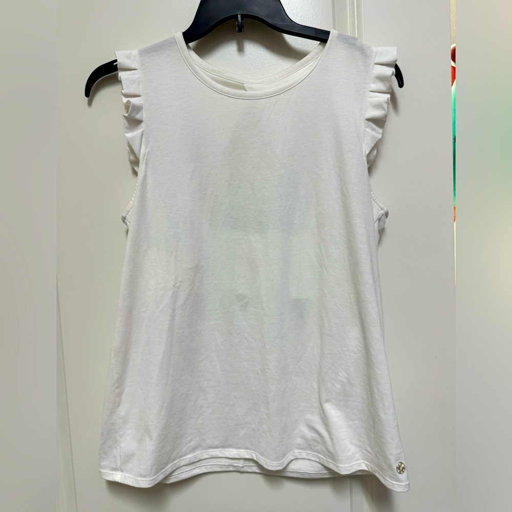 Lilly Pulitzer White Ruffle Sleeve Tank Top